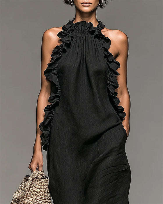Halterneck Ruffled Long Dress