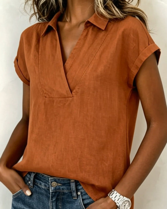 Solid Color Short-Sleeved Loose Blouse