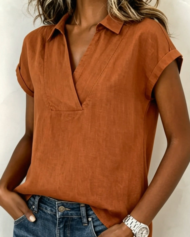 Solid Color Short-Sleeved Loose Blouse
