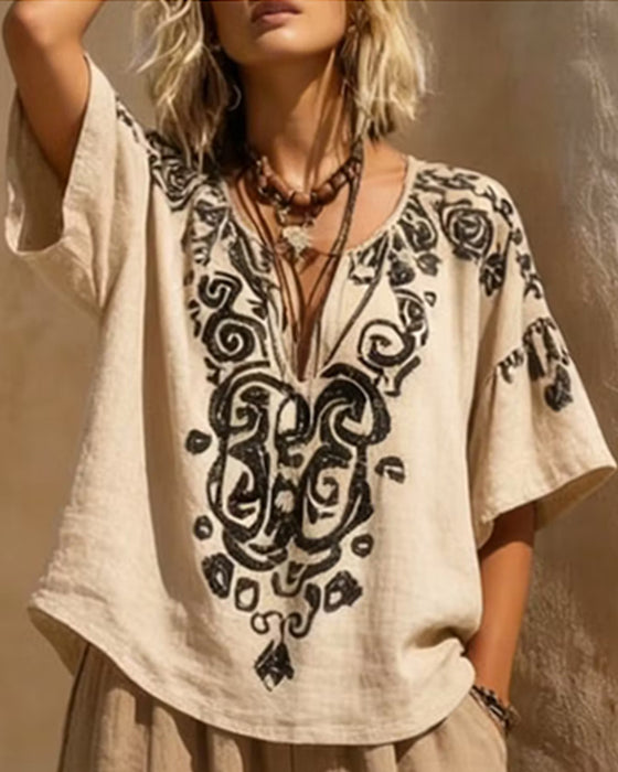 Loose Shirt + Printed Wide Leg Set