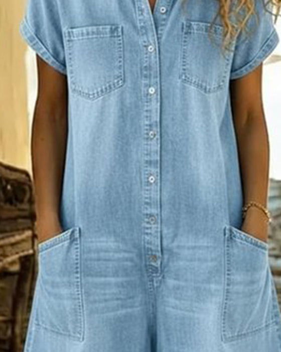 Short Sleeve Denim Jumpsuits