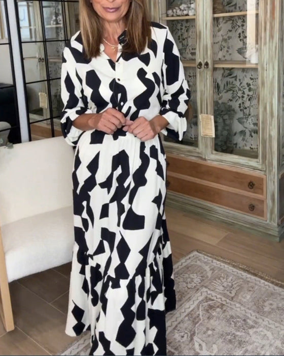 Printed long sleeve casual maxi dress