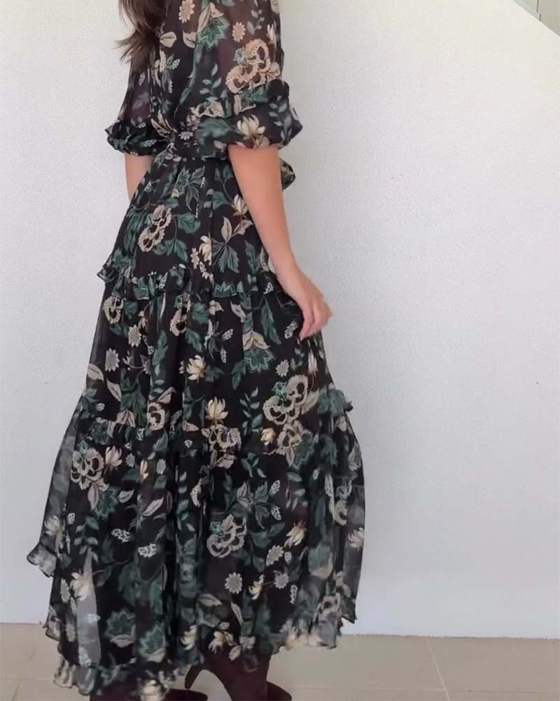 Vintage Floral Puff Sleeve Dress