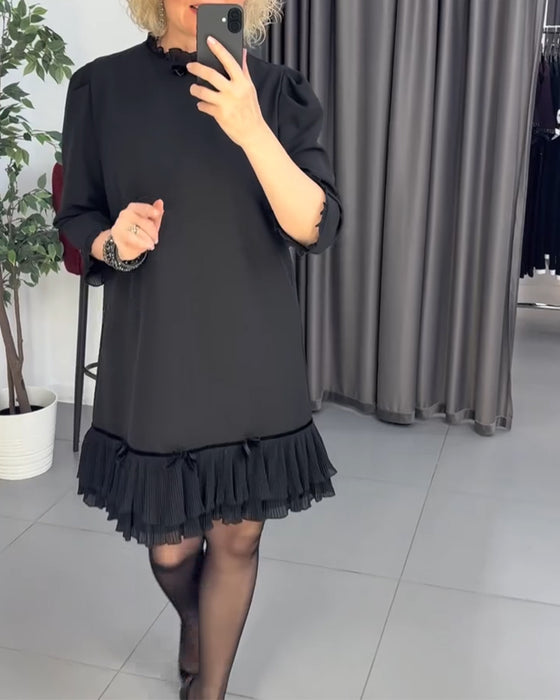 Puff Sleeve Ruffled Patchwork Dress