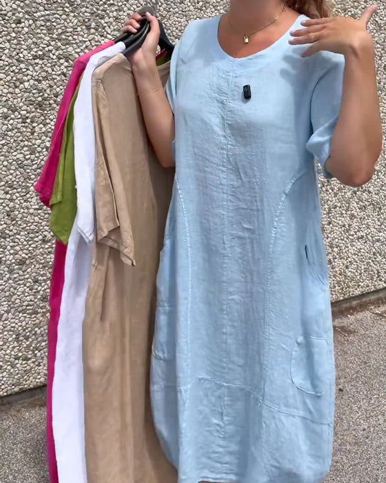 Round Neck Solid Color Dress