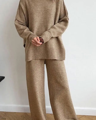 Solid Color Loose Pullover Set