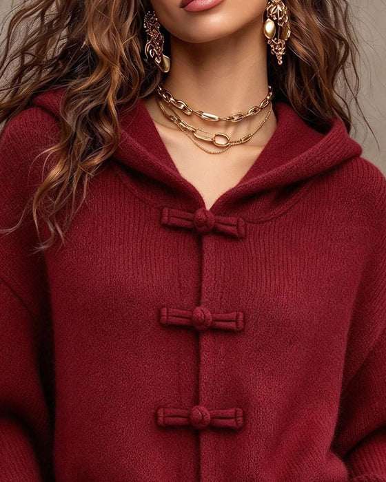 Solid Color Hooded Sweater Cardigan