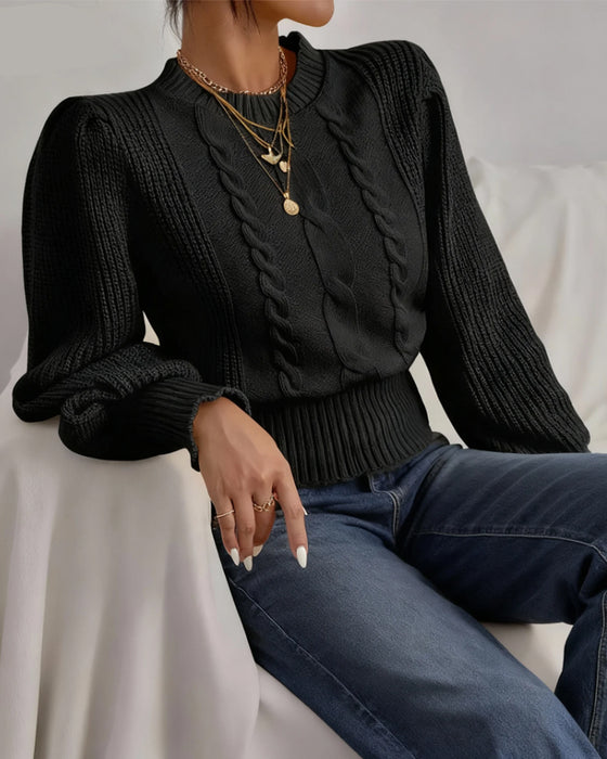 Puff-Sleeved Cable Knit Short Jumper