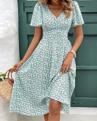 Floral V-Neck Waist Dress
