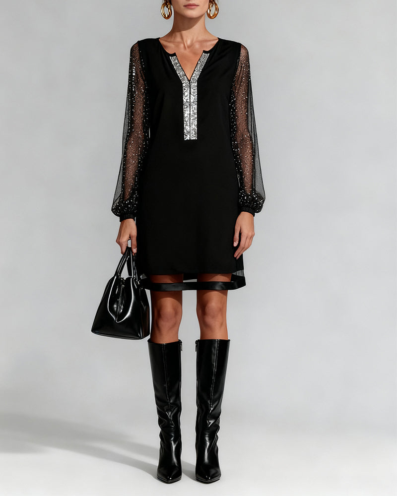 Elegant V-Neck Rhinestone Dress