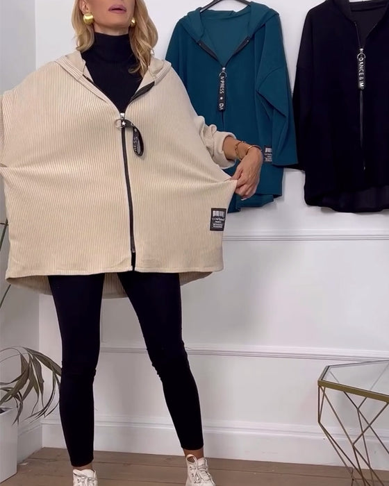 Casual solid color zipper hooded coat