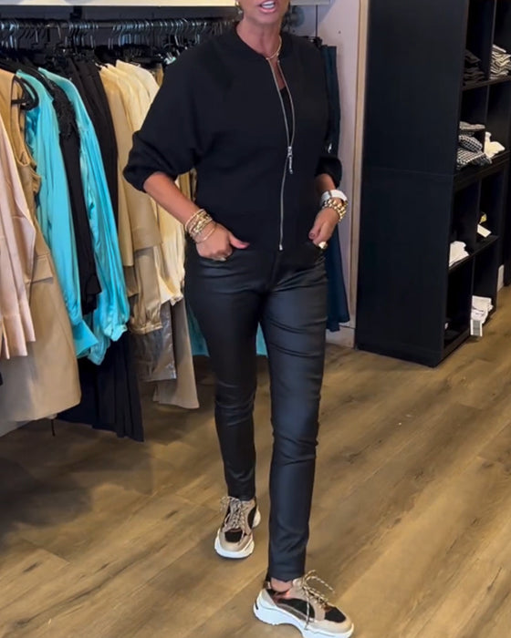 Solid color zipper casual jacket