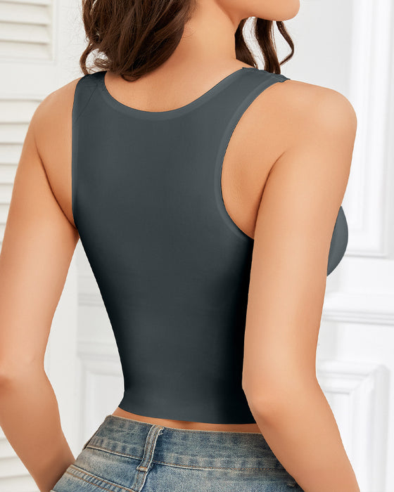 Mesh Splicing Built-In Bra Tank Top