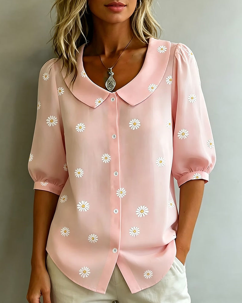 Casual Floral Puff Sleeve Blouse