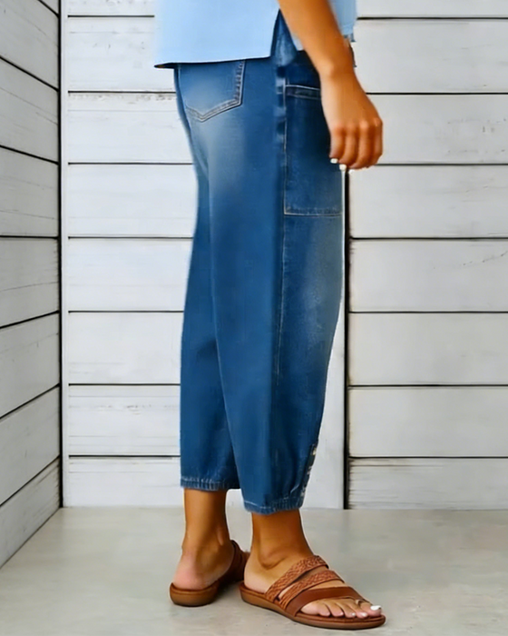 Elastic Waist Multi-Pocket Jogger Jeans