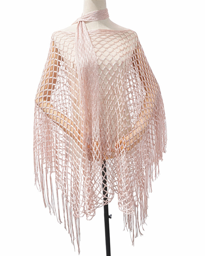 Fringe Mesh Hollow Out Pullover