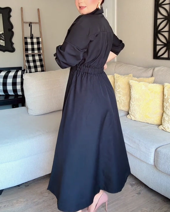 Lapel Waist Shirt Dress