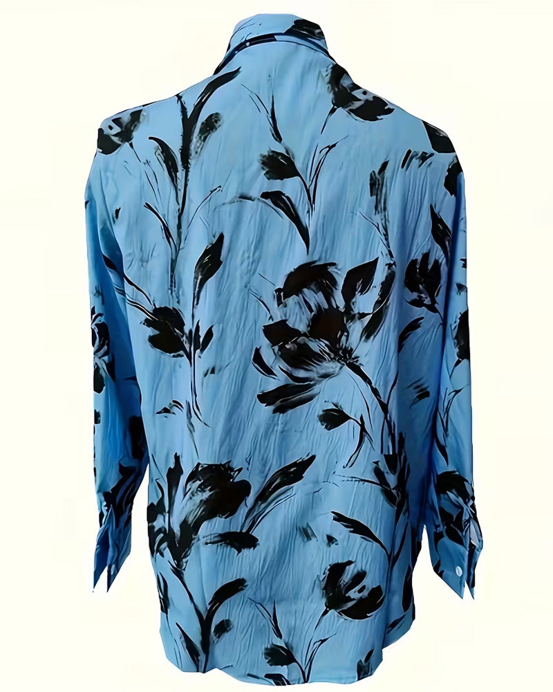 Ink Wash Floral Print Long-Sleeved Shirt