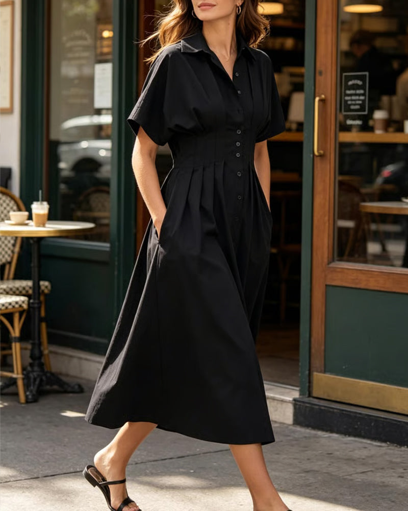 Single-Breasted Waisted Shirt Dress