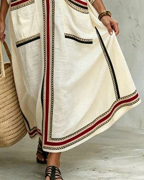 Casual V-Neck Stripe Maxi Dress