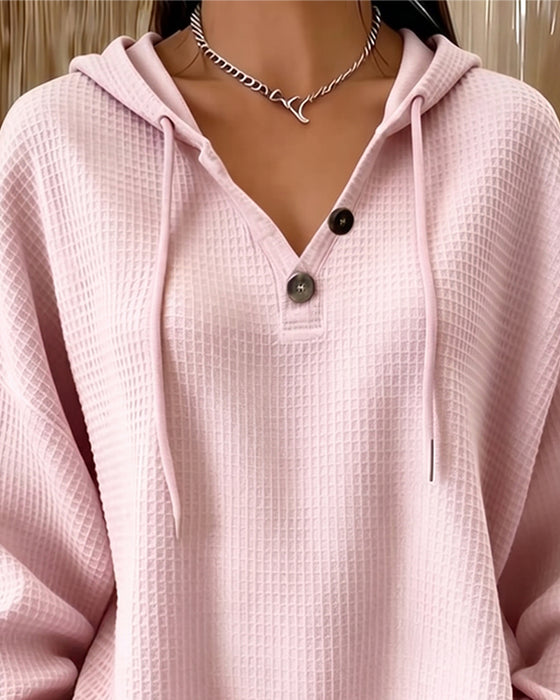 Casual Solid Color Drawstring Sweatshirt