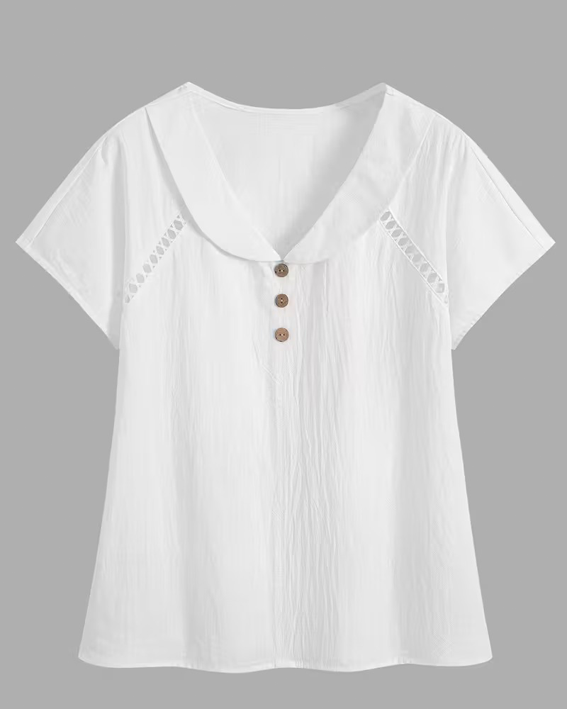 Cutout Peter Pan Collar Short Sleeve Blouse