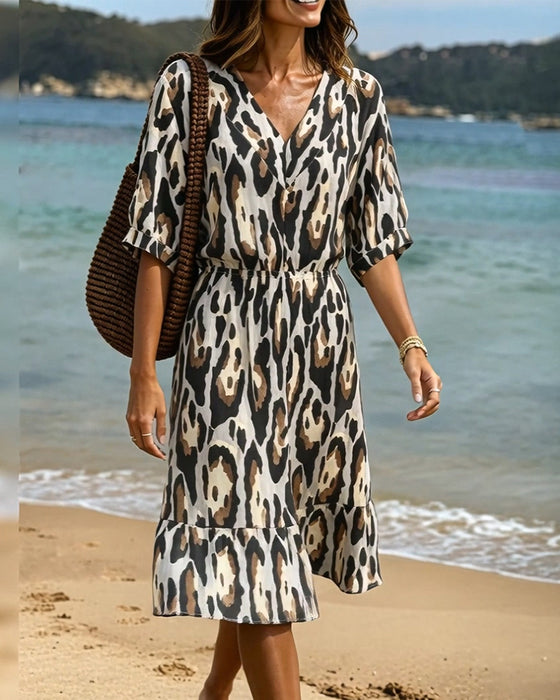 Casual A-Line Leopard Dress