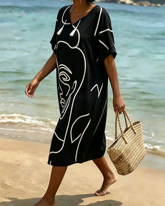 V-Neck Short Sleeve Shift Dress