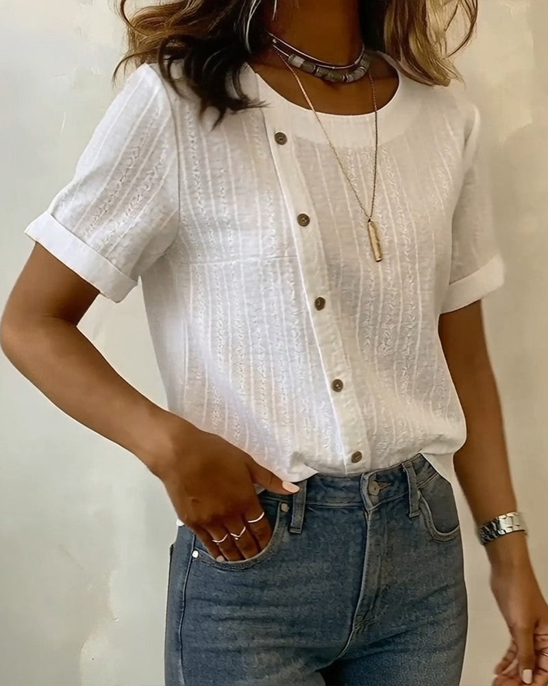 Diagonal Button Short Sleeve Blouse