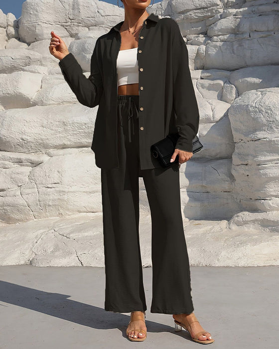 Long-Sleeve Casual Solid Color Set