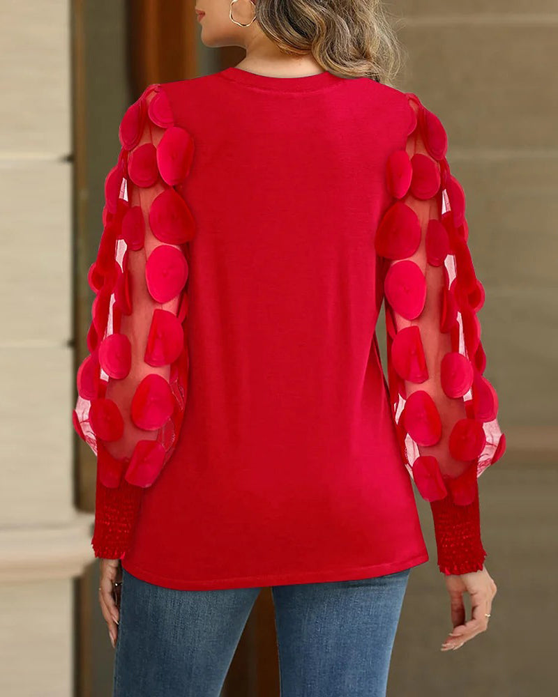 Three-Dimensional Decorative Sleeve Pleated Blouse