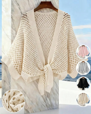 Tie-Front Hem Hollow Cardigan