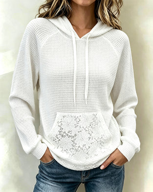 Drawstring Waffle Casual Hoodie