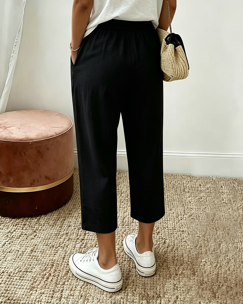 Drawstring Cropped Straight Pants