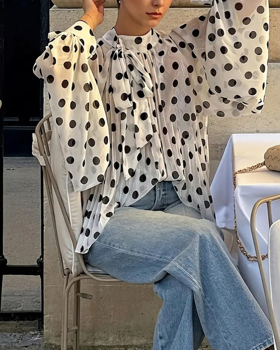 Casual Polka Dot Long Sleeve Blouse