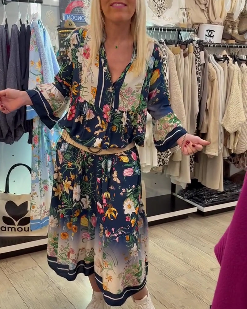 Stand Collar Floral Print Vacation Dress