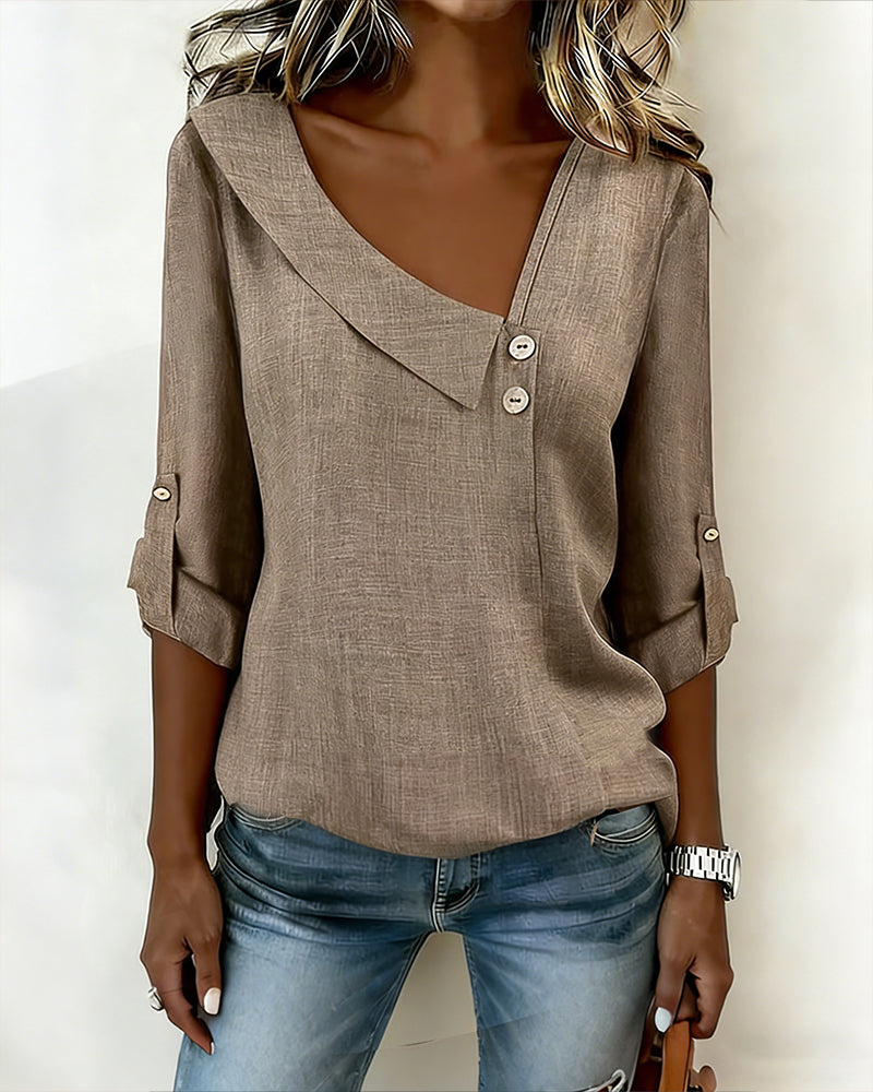 Solid Color Irregular Neckline Top