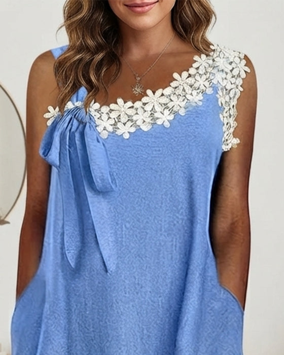 One-Shoulder Spaghetti Strap Tie Pocket Dress