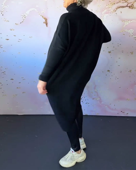 Casual solid color high collar long sleeve pullover