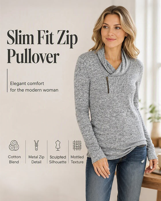 Solid Pullover Zipper Fitted Top