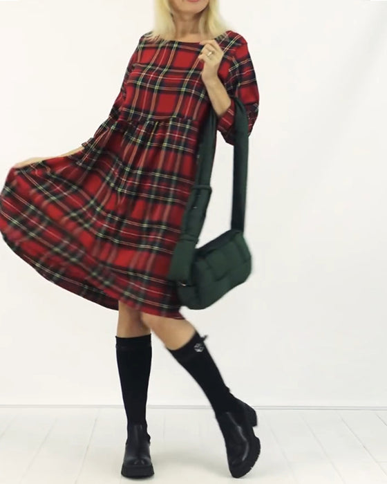 Round neck plaid casual dress