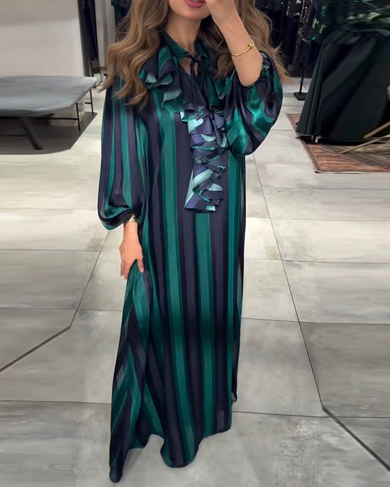 Vertical Stripe Ruffle Dress