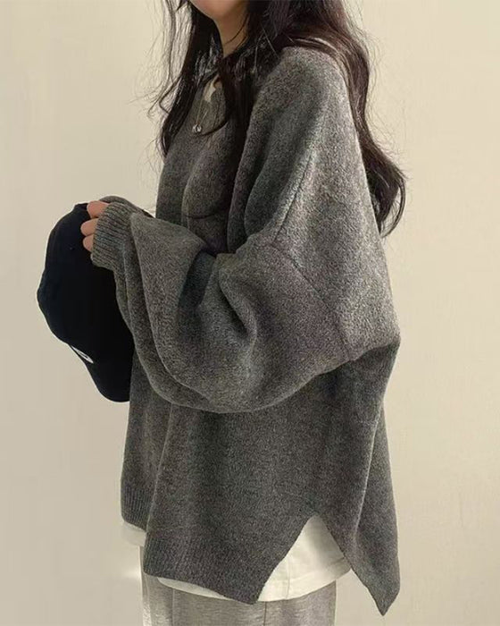Crew Neck Side Slit Pullover