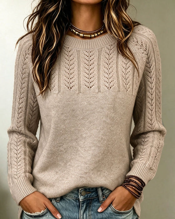 Crew Neck Hollow Out Fashion Pullover