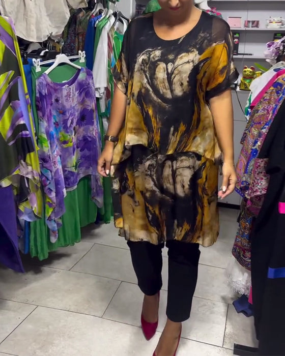 Round Neck Loose Casual Printed Top