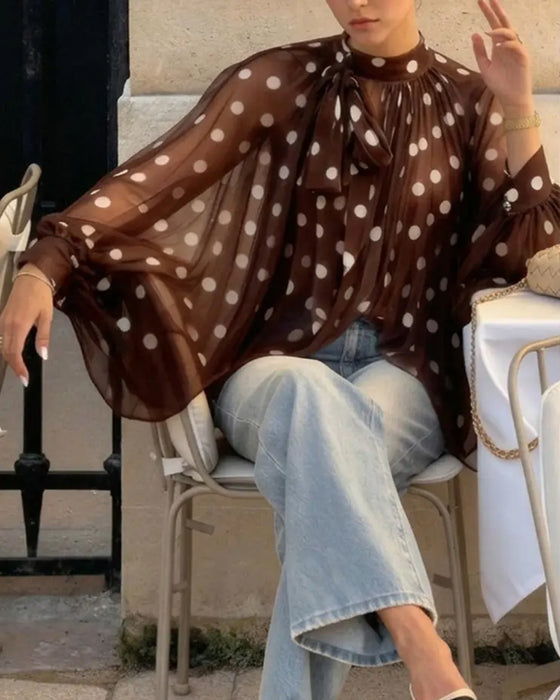 Casual Polka Dot Long Sleeve Blouse