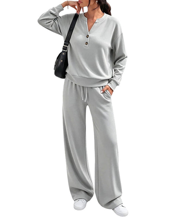 Long Sleeve Top Wide-Leg Pants Set
