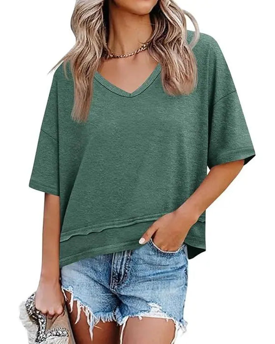 V-Neck Solid Color T-Shirt