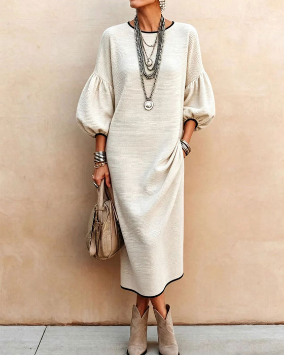Color Block Puff Sleeve Dress