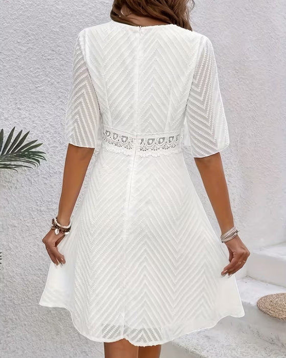 V-Neck Lace Patchwork Cutout Dress